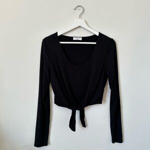 Babaton Front Tie Long Sleeve Black Top Size M